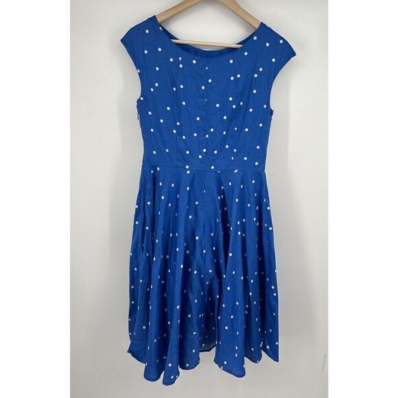 Boden Blue Dress Fit N Flare Polka Dot Rockabilly Retro Summer  Size 4 Long - Picture 4 of 4